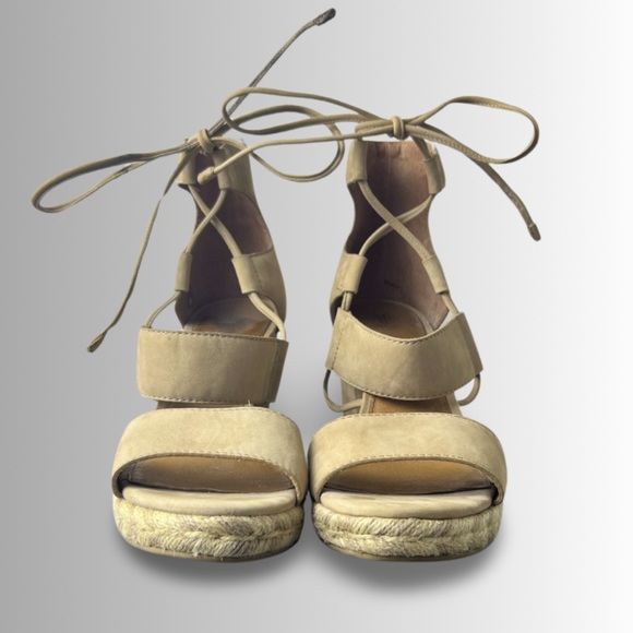 Frye Roberta Ghillie Espadrille Platform Wedge Nubuck Leather, Nude Color, Sz 9 - Picture 5 of 7